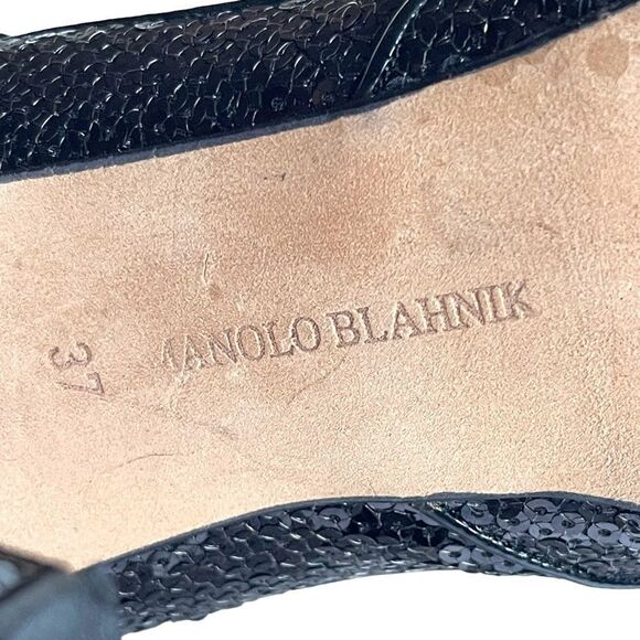 MANOLO BLAHNIK Black Sequins Ankle Wrap Heels 37 - Picture 6 of 7